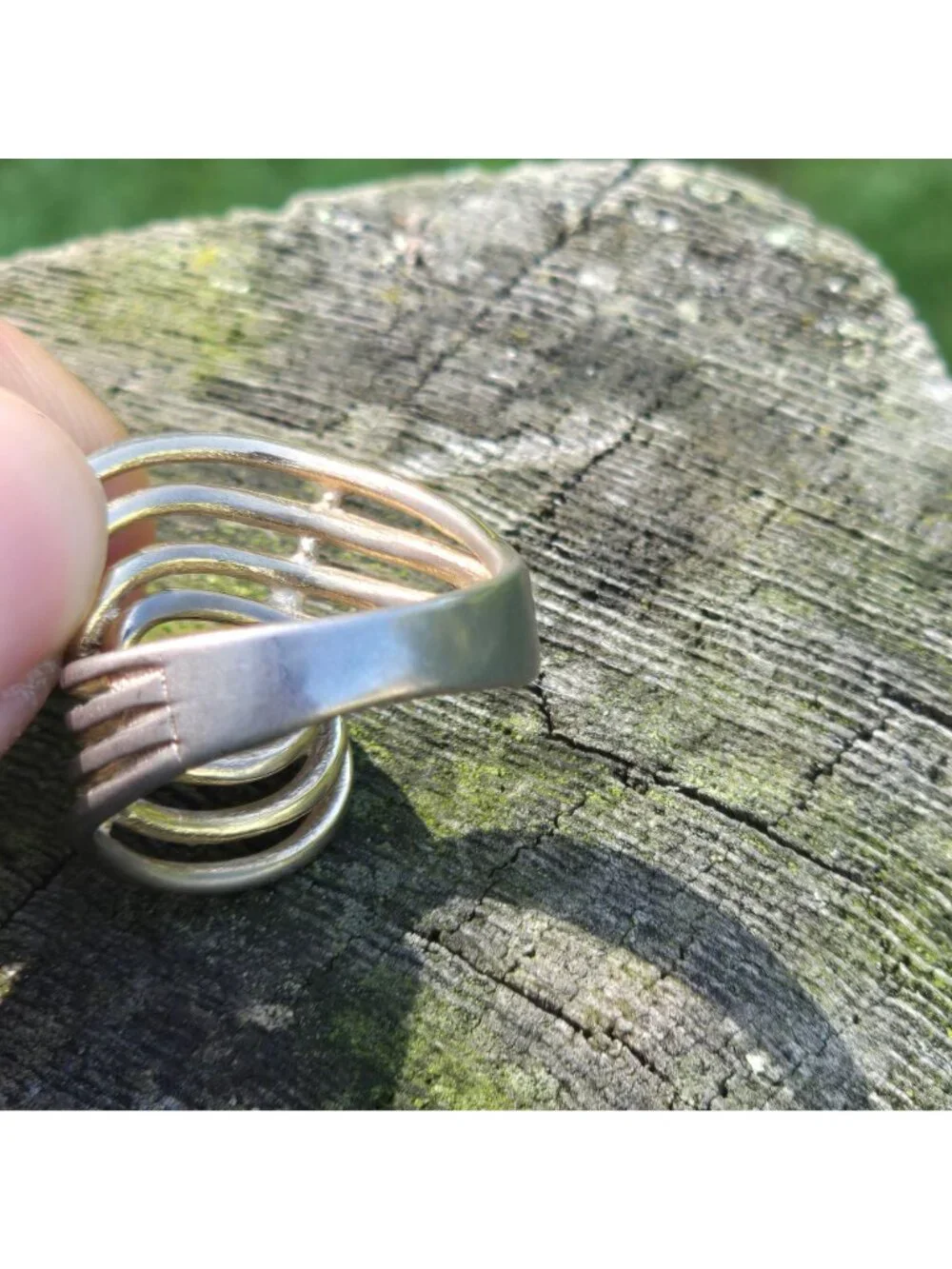 Vintage Modernist ring Joseph Esposito 14KGE waved large statement Jewelry sz 7